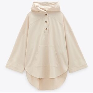 NWT Zara Boho Women's Cream Oversized Hooded Corduroy Pull-Over Jacket Medium